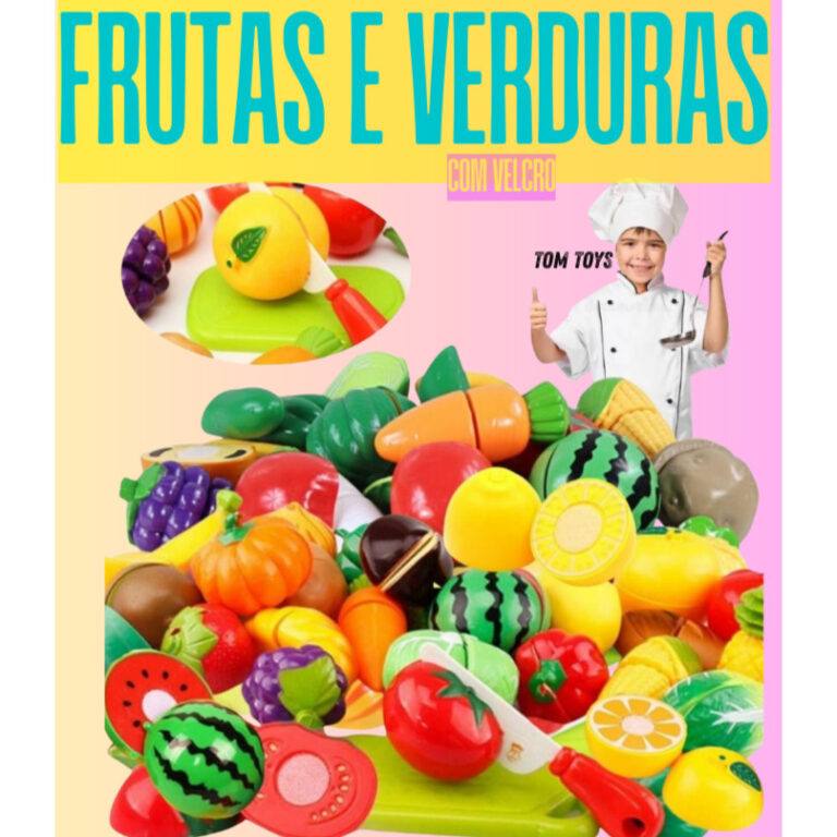 Kit Comidinha Frutas e Verduras Cortar Com Velkro 