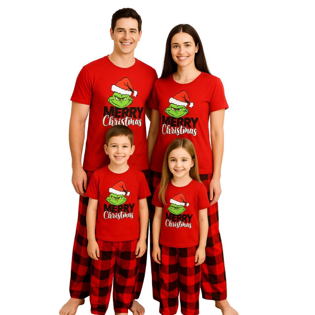Pijama Natal Para Família Kit Combinado Estampa Grinch Meia Estação Blusa Manga Longa e Calça Adulto