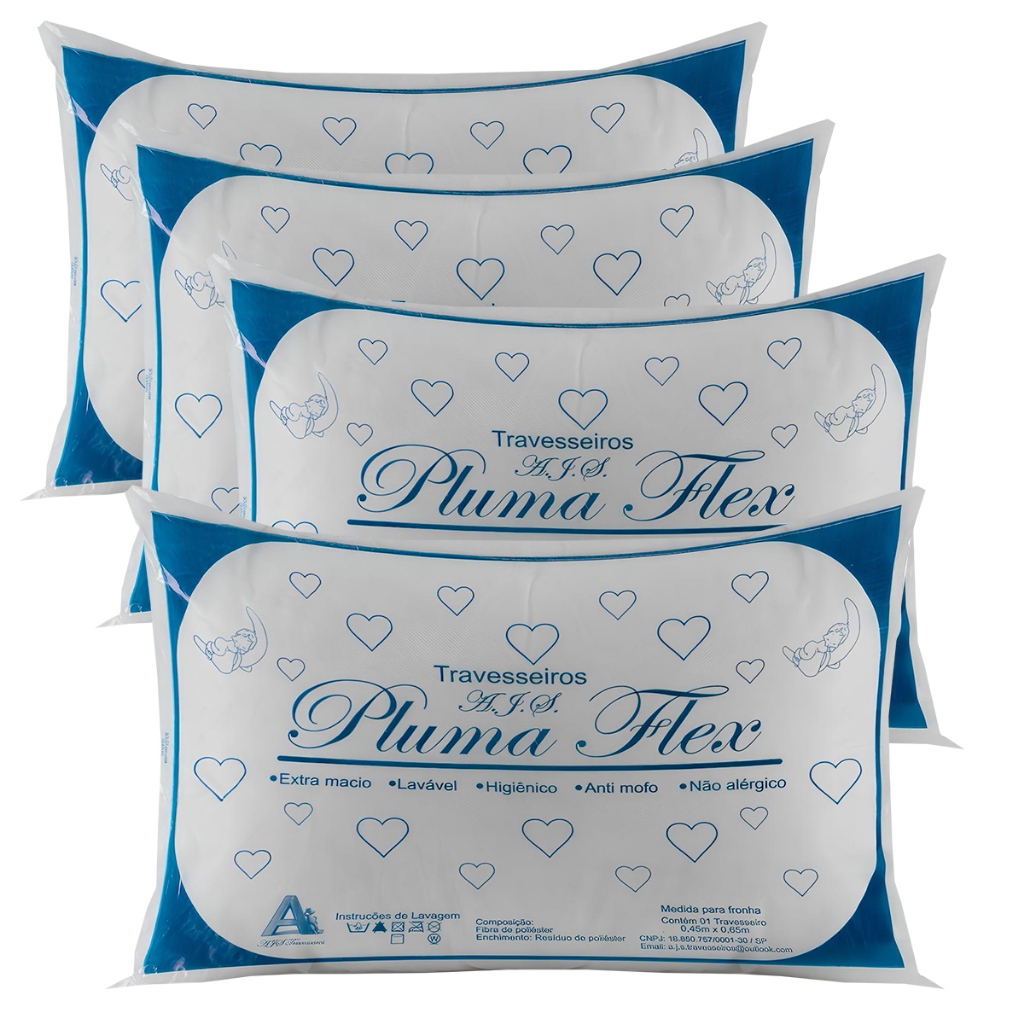 Kit 4 Travesseiros de Manta Macia 100% fibra mista