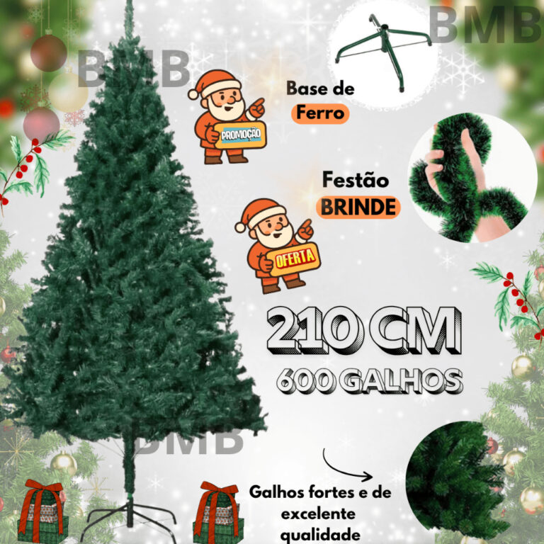 Árvore de natal 2.10 verde tradicional pinheiro c
