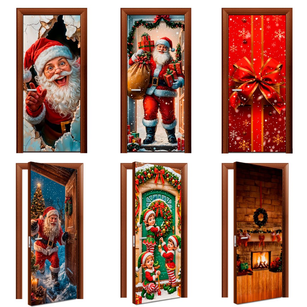 Capa Decorativa de Porta 0,90×2,10 Sublimado Tema Natal C/Elástico