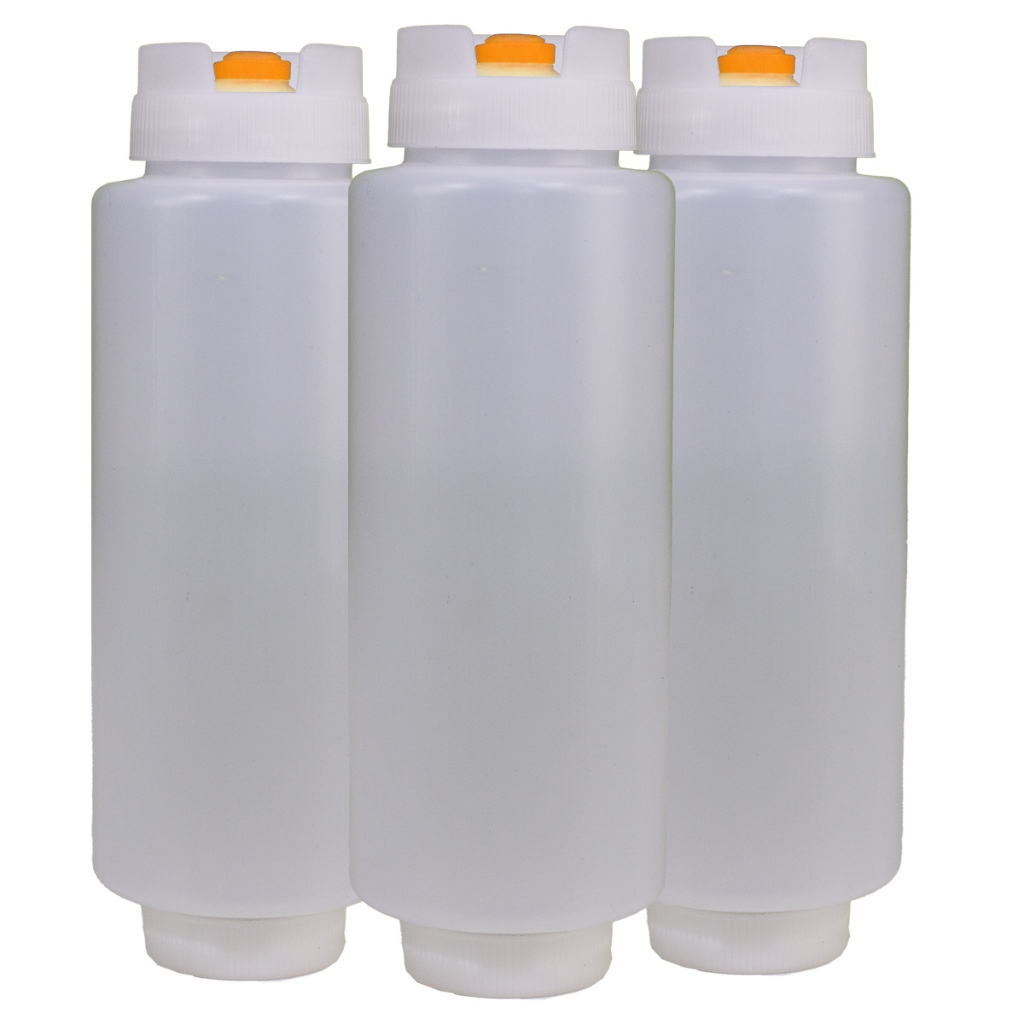 BISNAGA PARA MOLHO COMO KETSHUP, MAIONESE, INVERTIDA TIPO FIFO 720ML ORANGE KIT 3 GOURMET EKENOKS