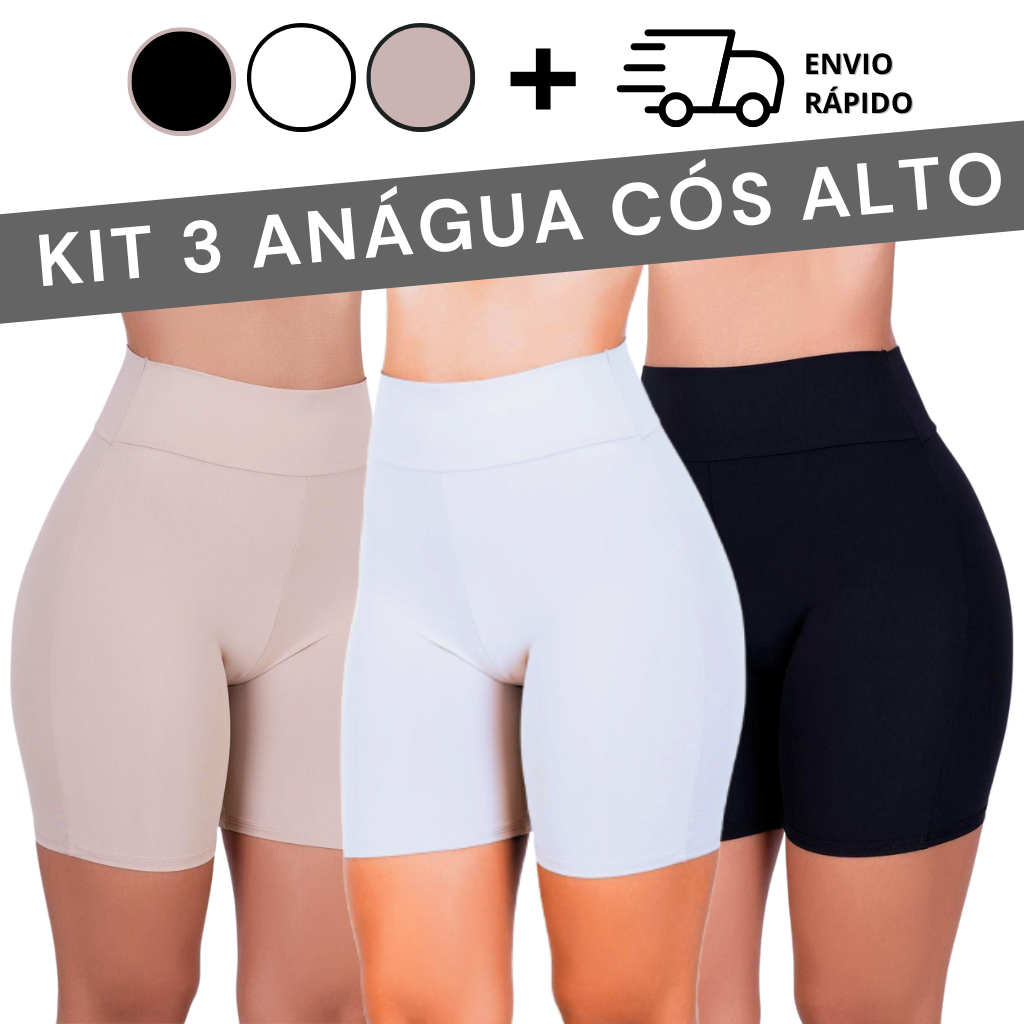 KIT 3 Bermuda Anágua Feminina Short Cós Alto Segunda Pele Liso Qualidade