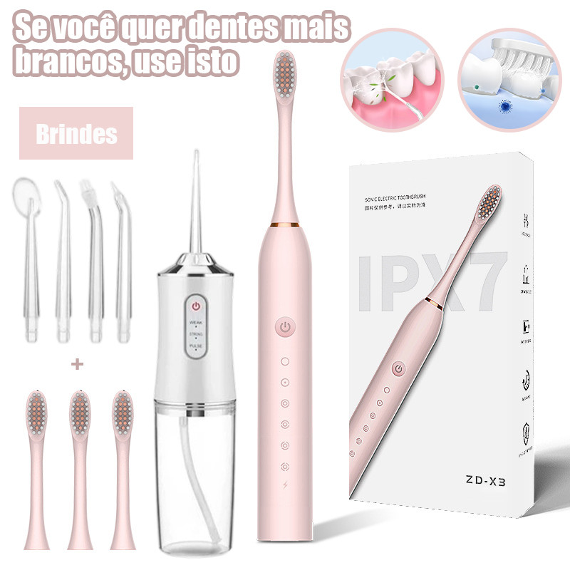Combo Escova Elétrica e Irrigador Oral Recarregável | Kit Higiene Bucal Completo | Presente Ideal