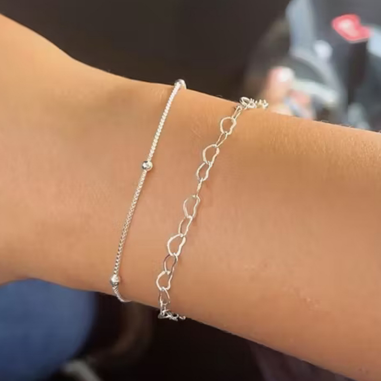 Kit 02 Pulseiras Prata 925 Femininas Bolinha e Cor