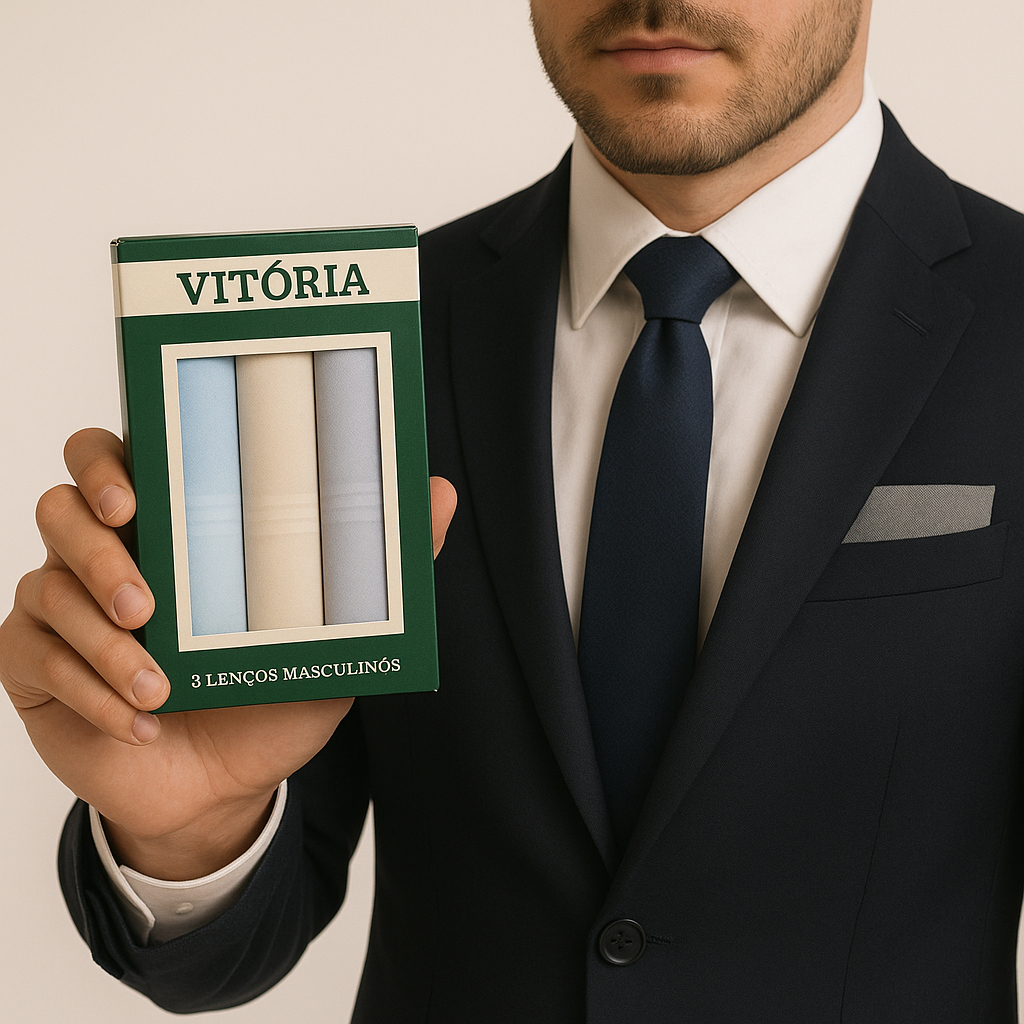 Lenços de Bolso Masculinos  Kit com 3 Unidades Elegantes com Caixa