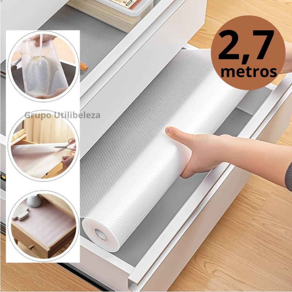 4,5 Metros Forro de Gaveta Antiderrapante Lavável para Armários Prateleiras Rolo Tam 30×0,90