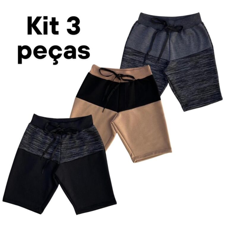 Kit 3 Bermudas Bicolor Shorts Infantil Masculina M