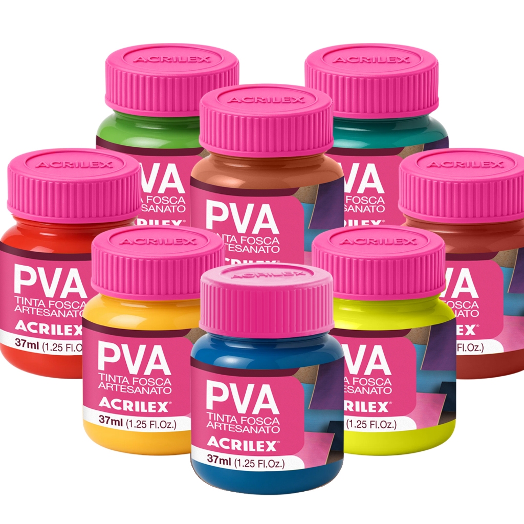 Tinta PVA Fosca Acrilex 37ml  Artesanato em Madeira, MDF, Gesso, Papel