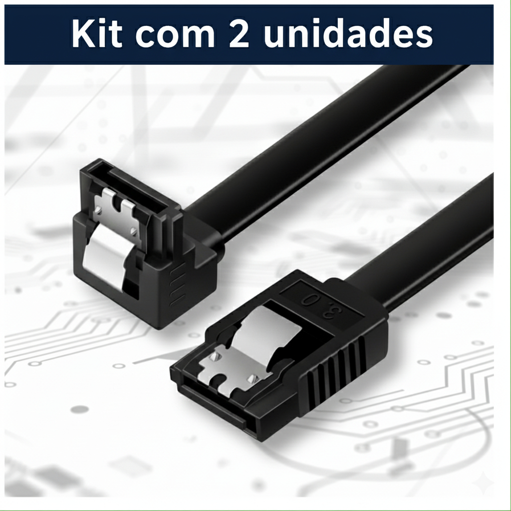 Kit 2x Cabo SATA 3.0 6Gb/s – Reto + L 90° para HDD/SSD Alta Velocidade com Trava