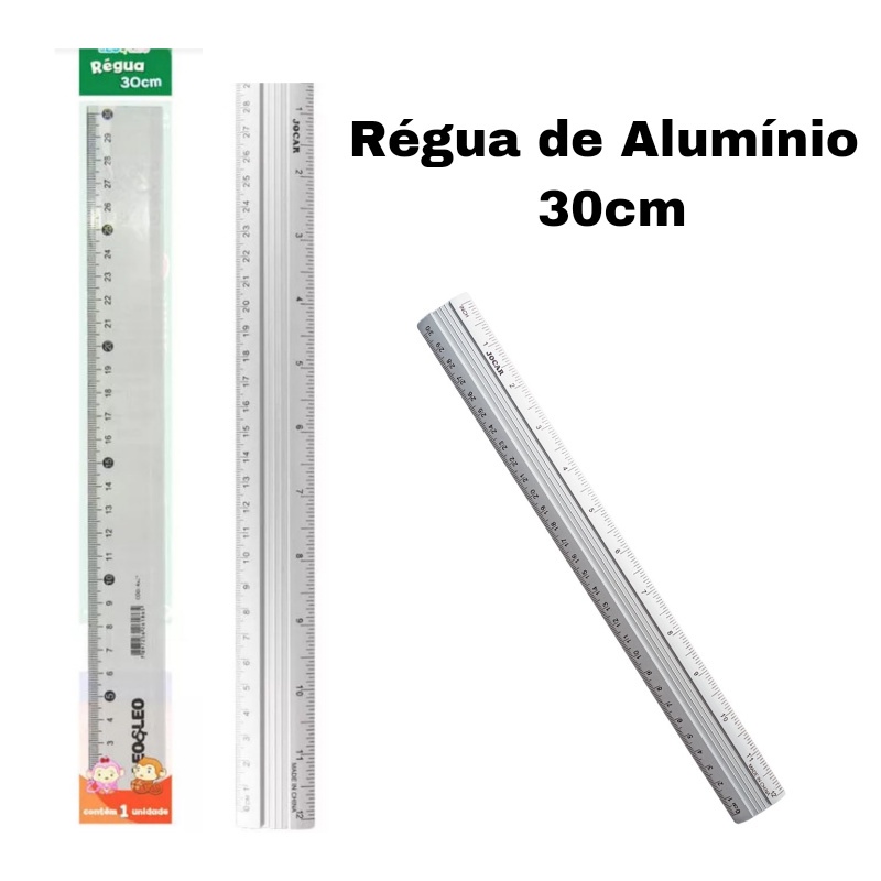 Régua 30cm de Alumínio Escolar Escritório Leo ELeo