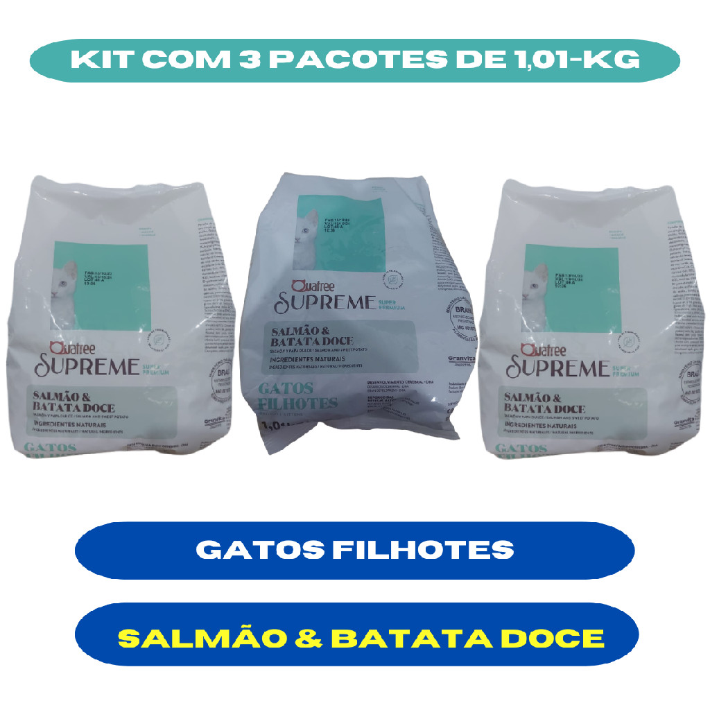 Quatree supreme gatos filhotes kit com 3 pacotes de 1-kg