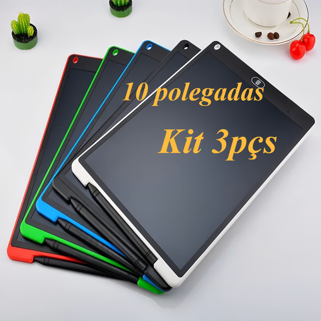 Kit 3pçs Lousa Mágica Tela Lcd Tablet Infantil De Escrever E Desenhar 10 Polegadas