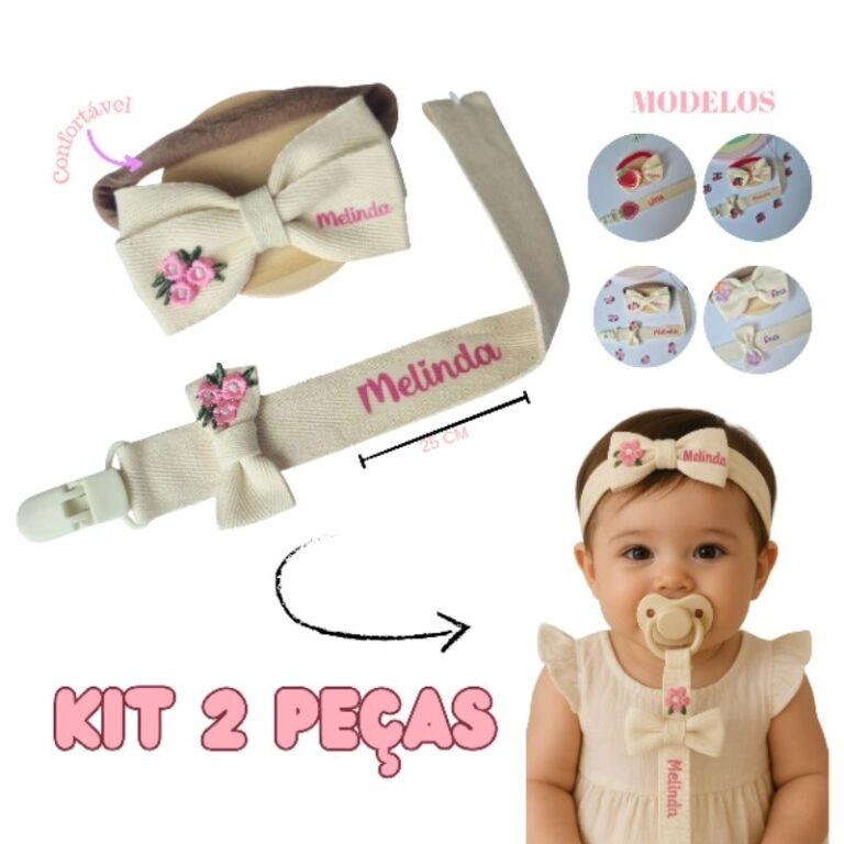 Kit Faixinha RN com nome  e Prendedor de Chupeta  