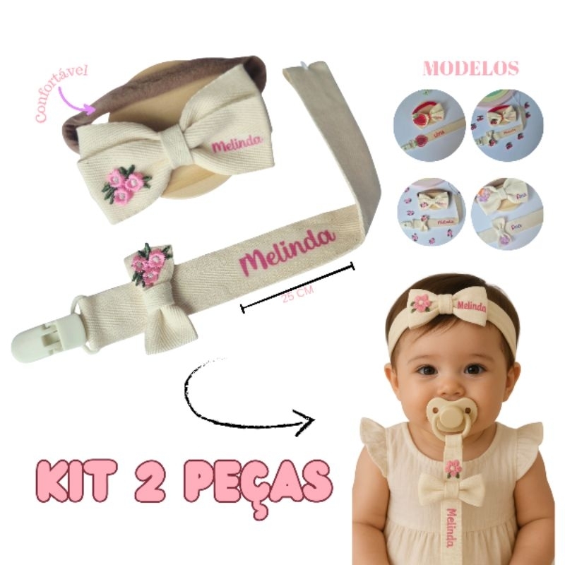 Kit Faixinha RN com nome  e Prendedor de Chupeta  para Bebê / Enxoval
