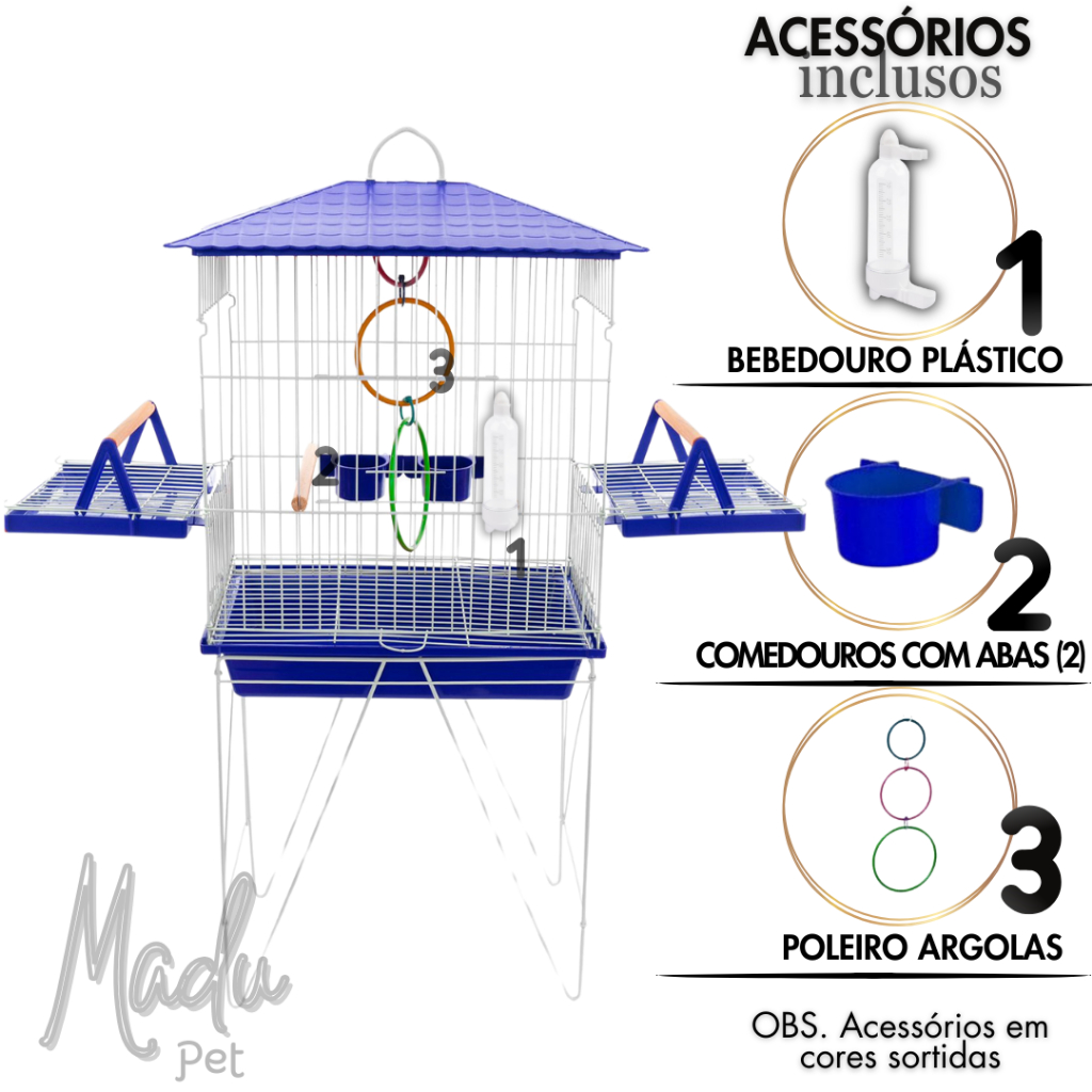 Viveiro para Calopsitas Agapórnis Completo C/ Pé e Acessórios Aves Mansas Promoção Envio Imediato