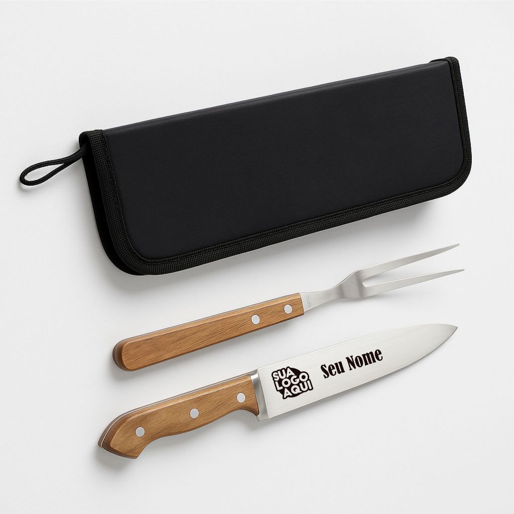 Kit Churrasco Faca e Garfo 2 peças Personalizado Nome Time Logo Empresa