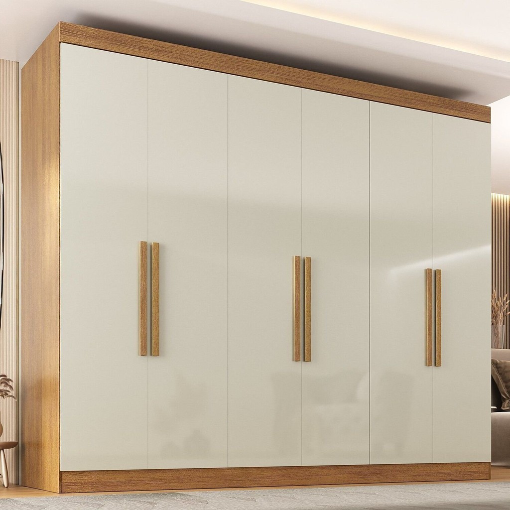 Guarda-roupa Casal 6 Portas 2 Gavetas Paris Cinamomo/Off White