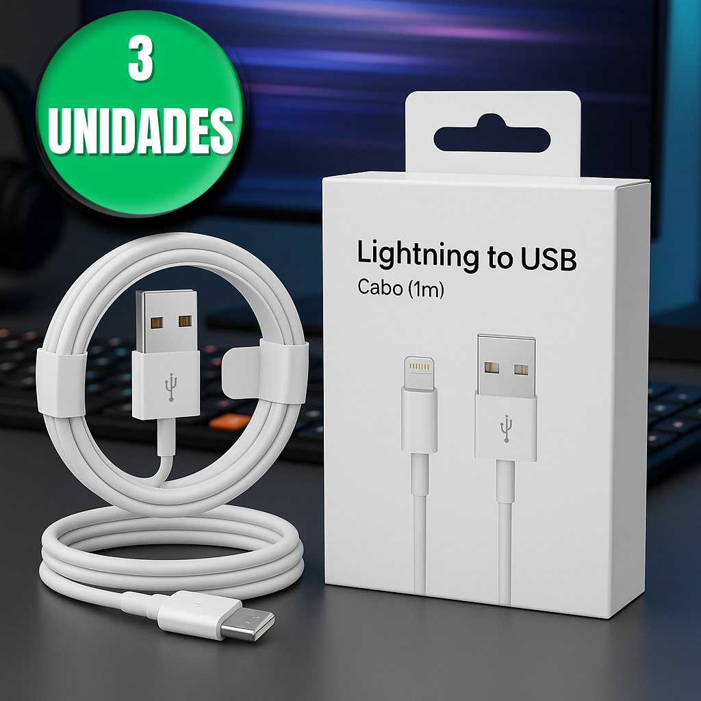 Kit 3 Cabos USB Turbo Iphone 1 Metro Lightining Reforçado 20w