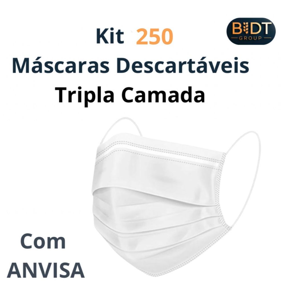 Kit 250 Máscara Descartável Tripla Camada Diversas Cores TNT Hospitalar Clínicas Médicas Clip Nasal