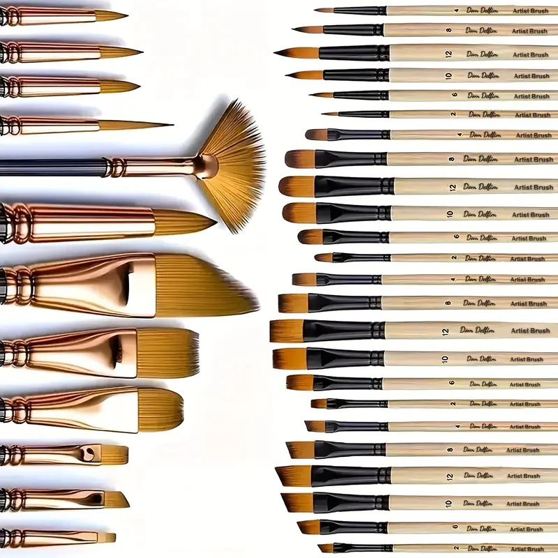 Conjunto De Pincéis De Pintura Profissional 32 Unidades-Cerdas De Nylon De Vários Tamanhos Para Óleo