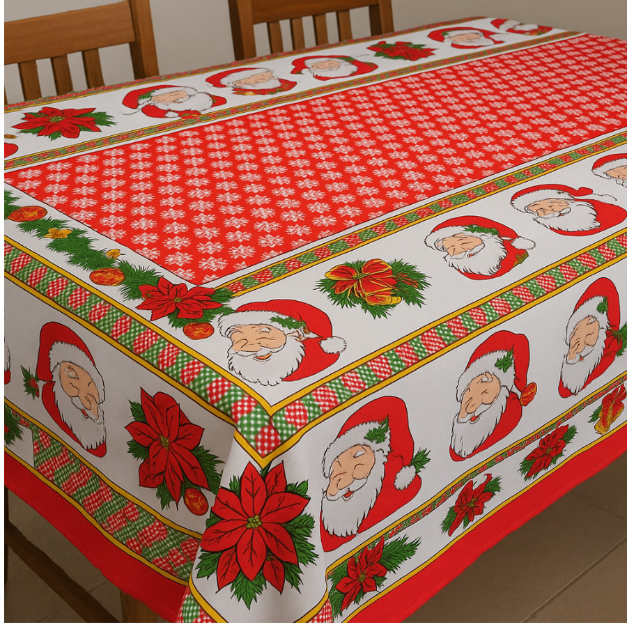 Toalha de Mesa Oxford Natal Estampada Papai Noel Vermelho Verde Enfeites Natalinos Ceia Jantar Decor