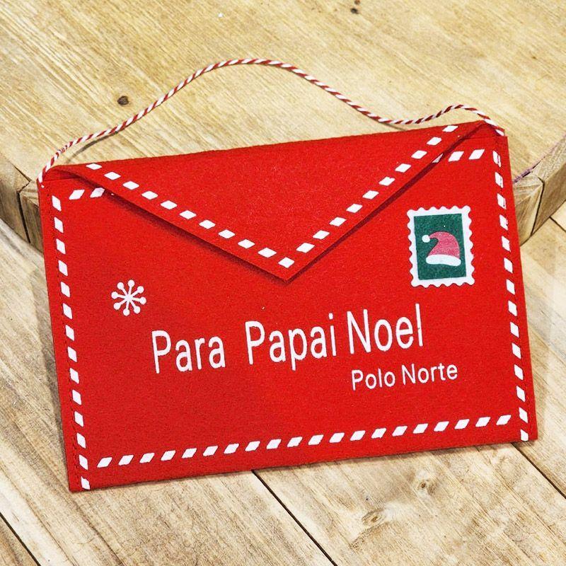 Envelope de Feltro para Cartinha do Papai Noel 25x17cm Enfeite de Natal
