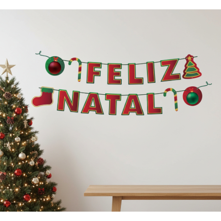 Faixa Decorativa Feliz Natal Vermelho e Verde 3 Me