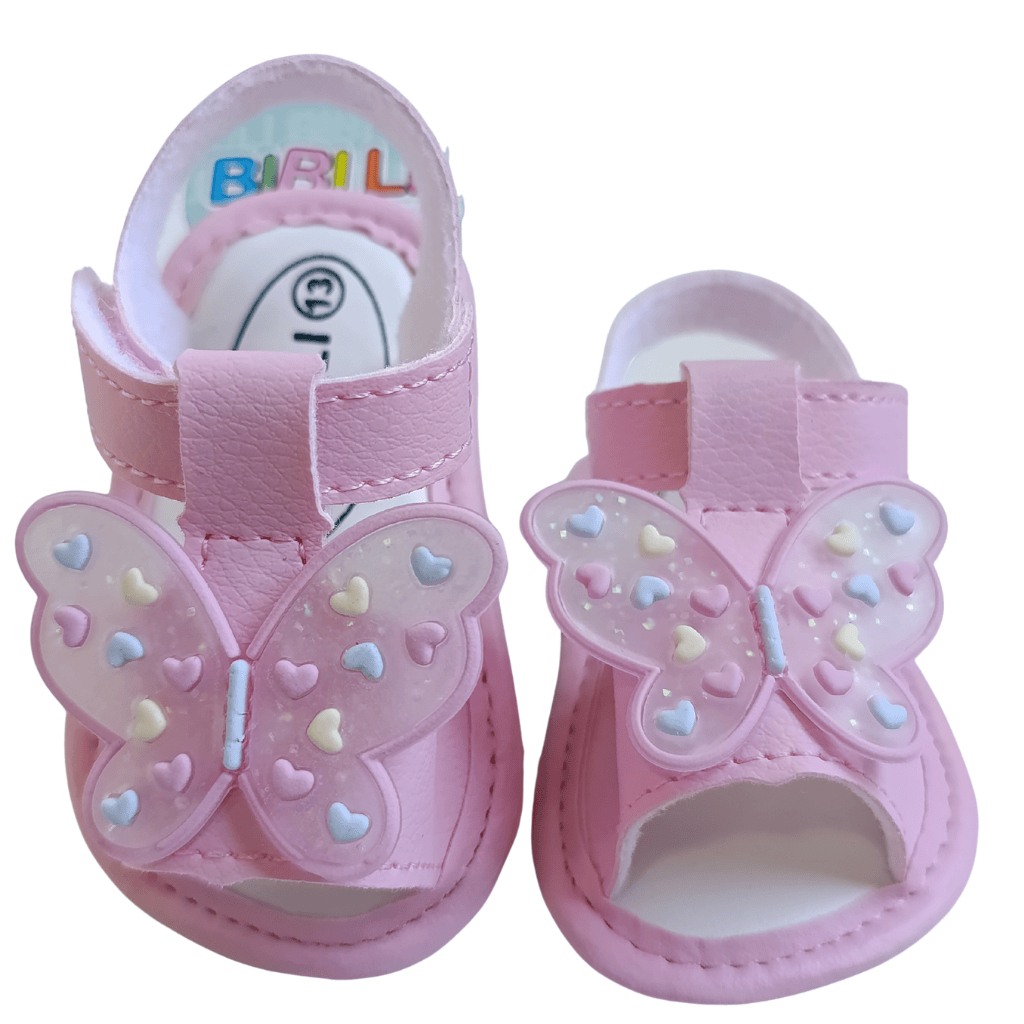 Sandália bebe feminina rosa borboleta infantil RN recém nascido confortável
