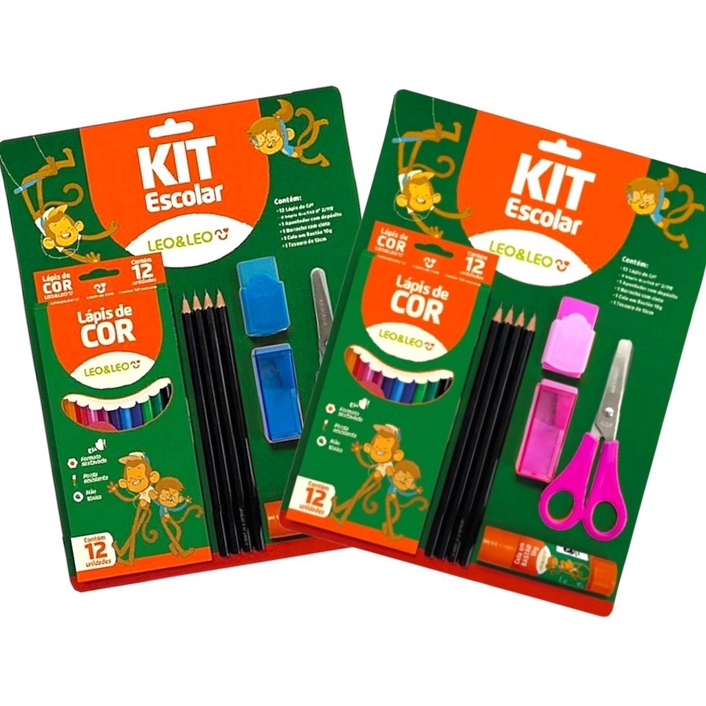 Kit Material Escolar 20 Peças – 12 Lapis de Cor 4 Lapis grafite HB Apontador Tesoura e Borracha -s –