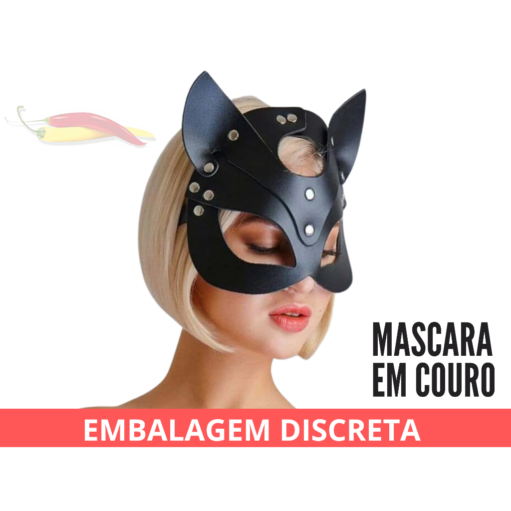 Mascara Mulher Gato Em Couro Com Regulagem de Tamanho Fantasia Cosplay