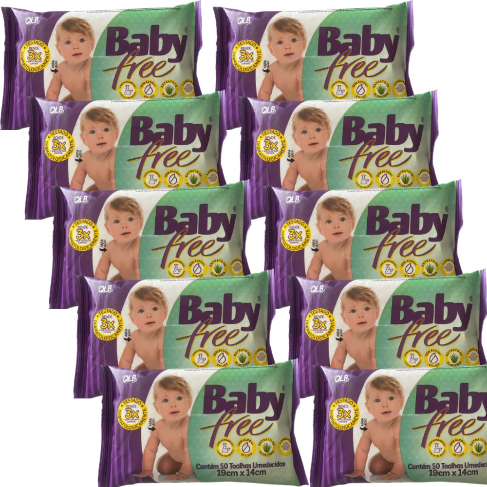 Kit Com 10 Pacotes de 50 Toalhas Umedecidas em Cada Um Baby Free Kit Com
