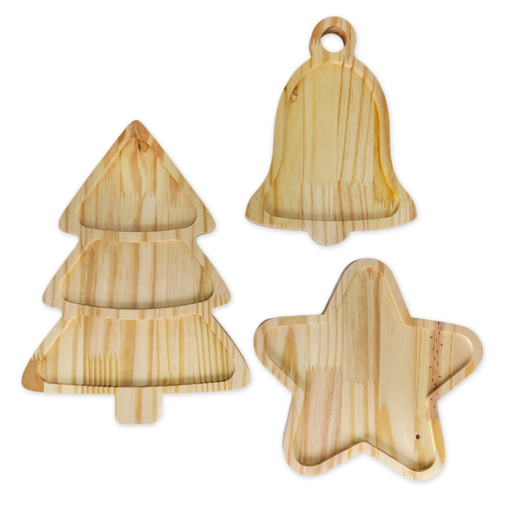 Petisqueira Natal Pinheiro Estrela Sino Papai Noel Decoração Árvore Tábua Mesa Posta Madeira Pinus