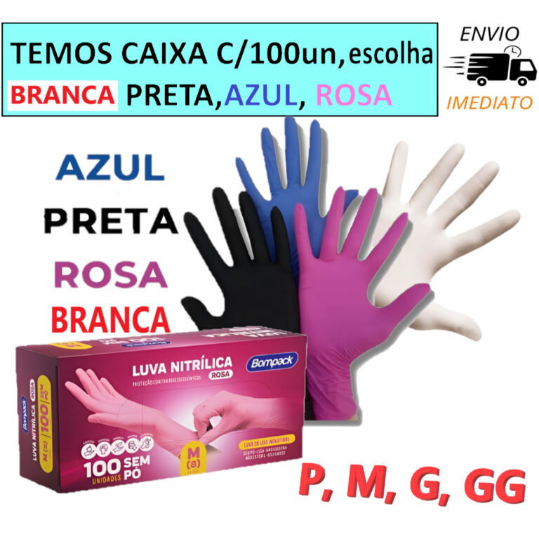 Luvas descartáveis Preta / Rosa / Azul / Branca N
