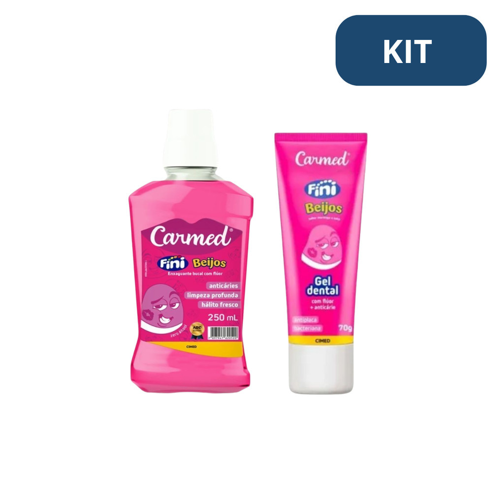Kit Enxaguante Bucal e Gel Dental Carmed Fini Beijos