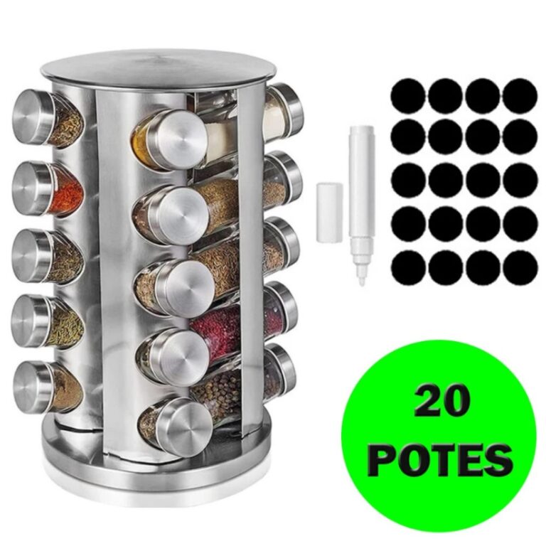 Porta Tempero 20 Potes Redondo Condimento Inox Sup