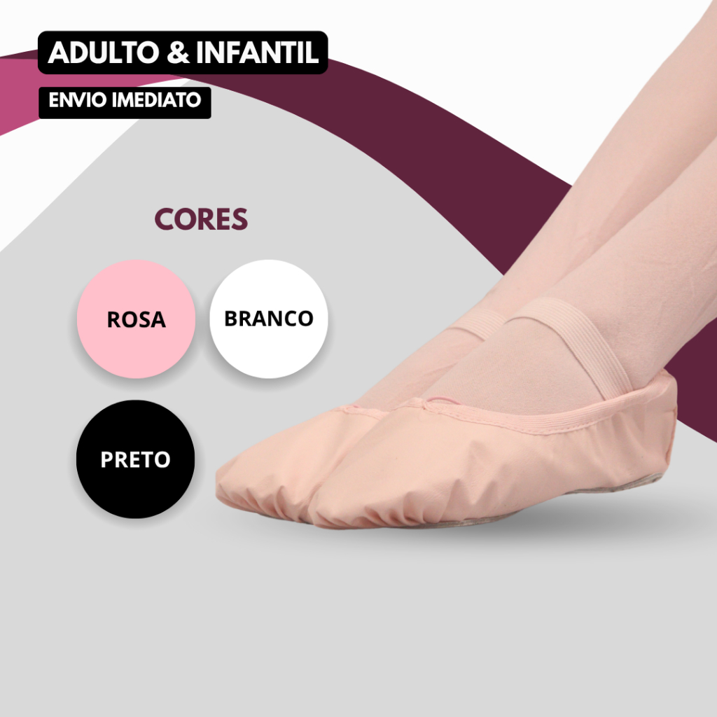 Sapatilha Ballet Dança Jazz Balé Meia Ponta Korino Lavável Envio Imediato Cores Branco Rosa Preto