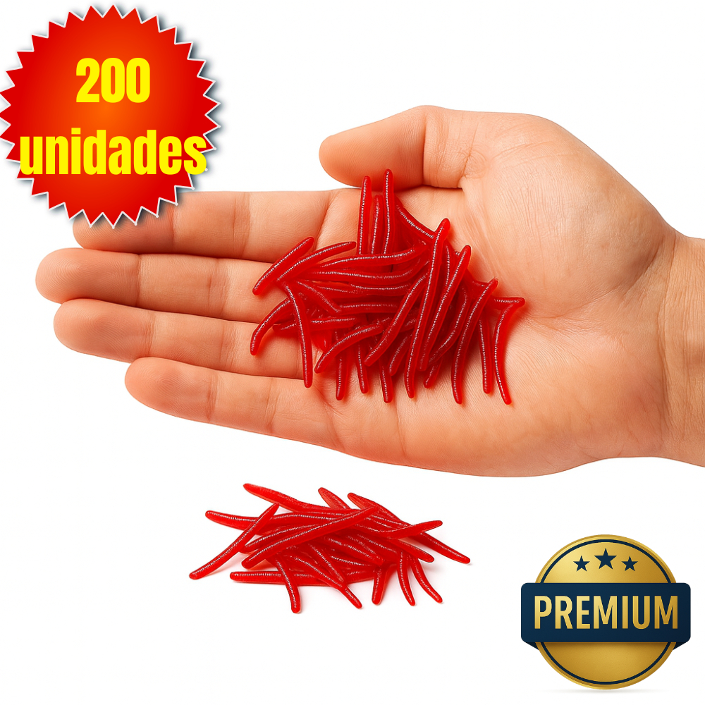 Kit 100/200 Minhocas Artificiais Silicone Iscas Pesca Carpa Bagre Tilápia Cor Vermelho