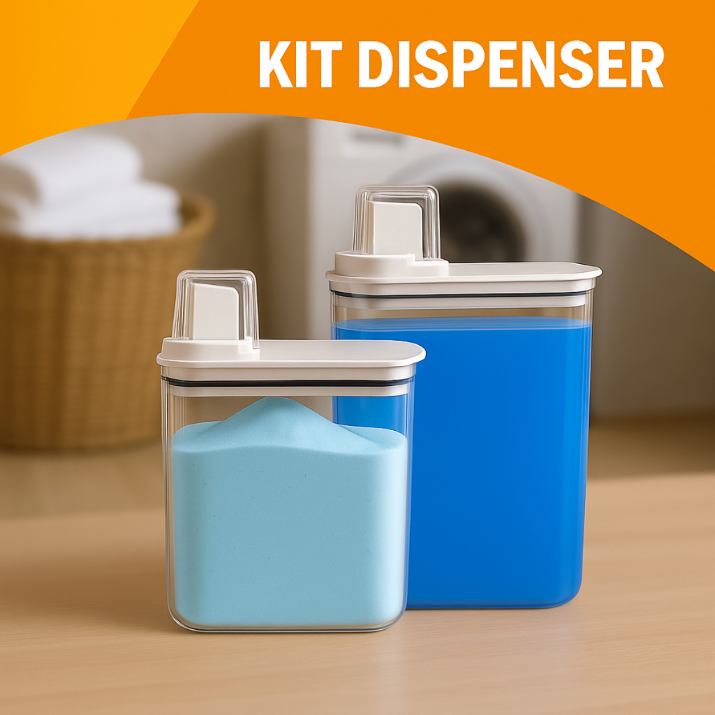 Kit Dispenser Organizador Lavanderia 2,3 litros 1,5 Litros Acrílico (AMACIANTE, SABÃO)