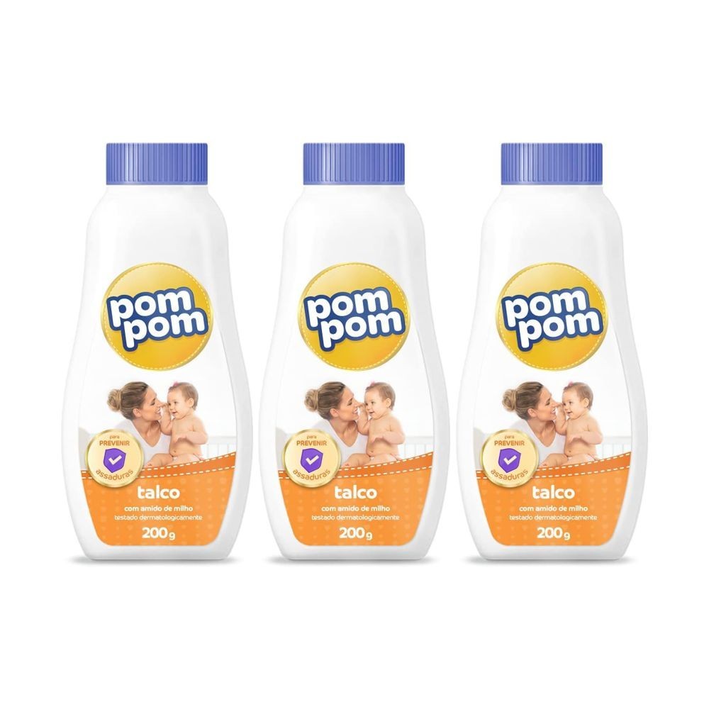 3x Talco Infantil Pom Pom 200g
