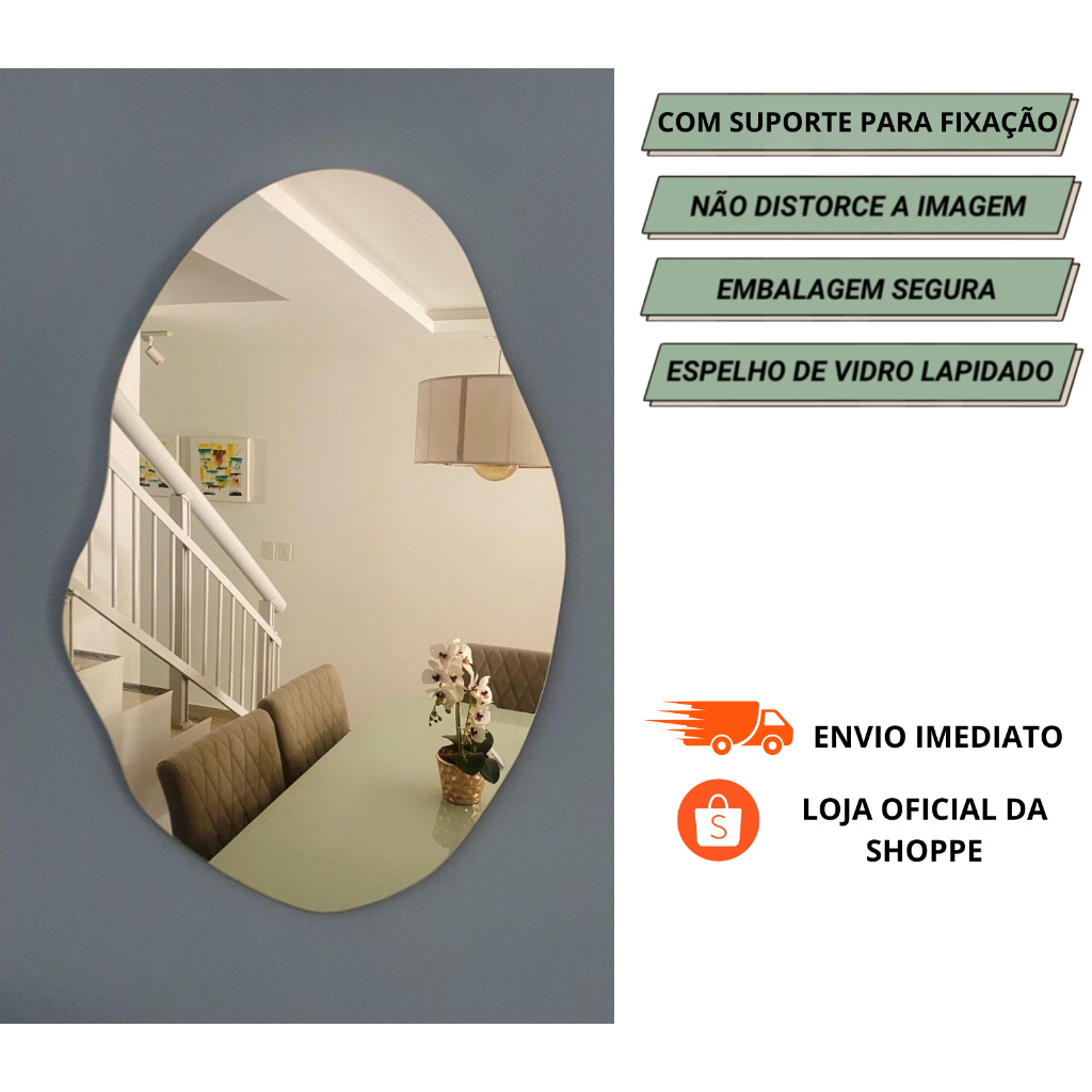 Espelho Decorativo Organico 60×40 Sala, Quarto e Banheiro com Suporte Luxo