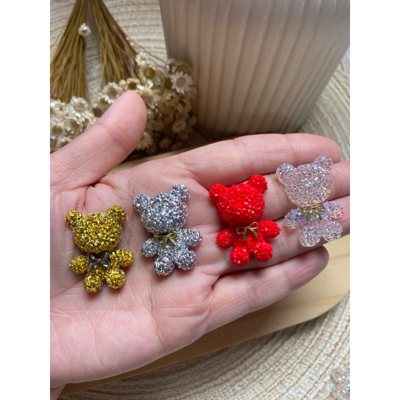 Urso brilhoso Cravejado / Urso para copa / Urso Luxo para Artesanato e Laços 10 unid