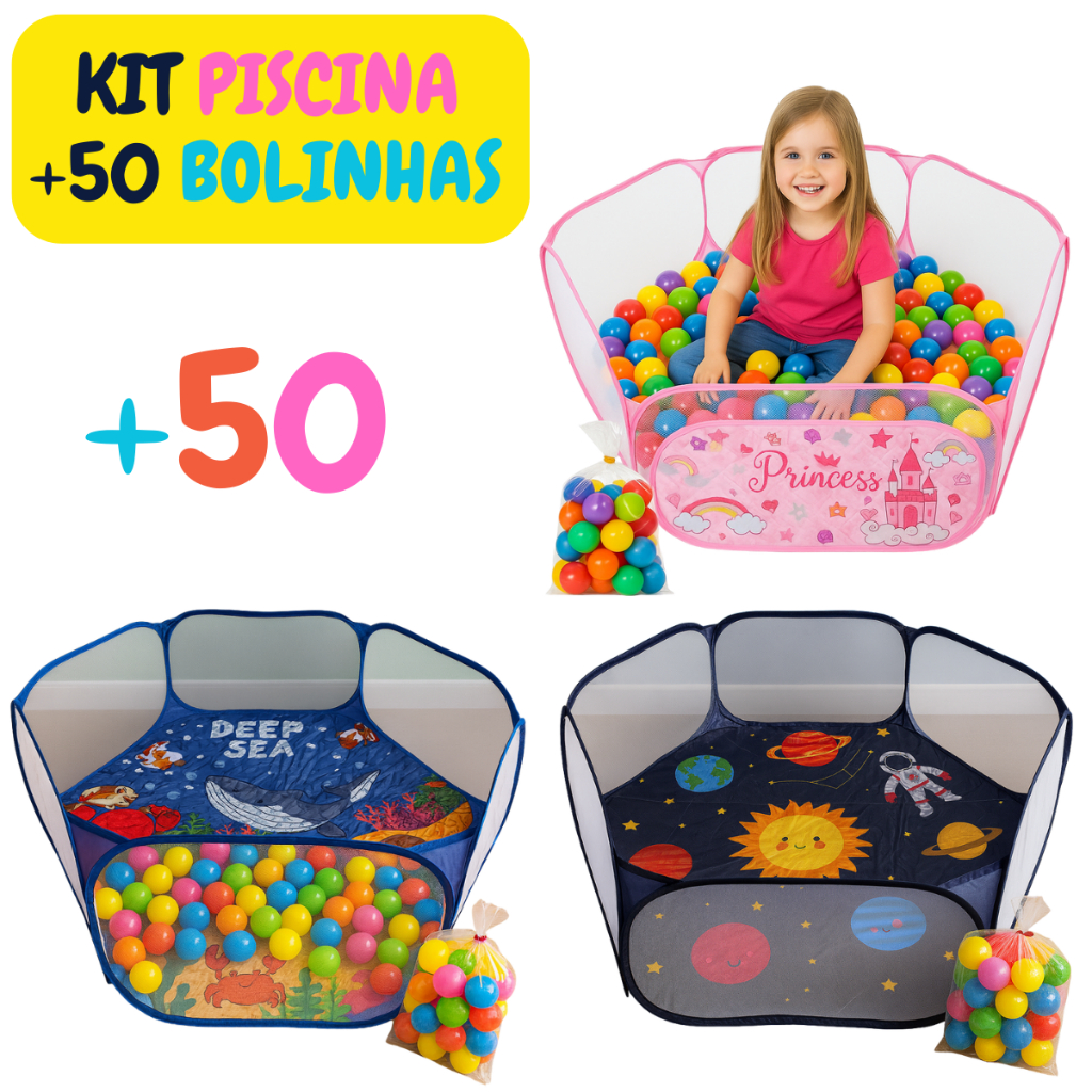 Kit Piscina De Bolinhas Com + 50 Bolas Coloridas Menino Menina Infantil 3 Modelos Festa Brinquedo