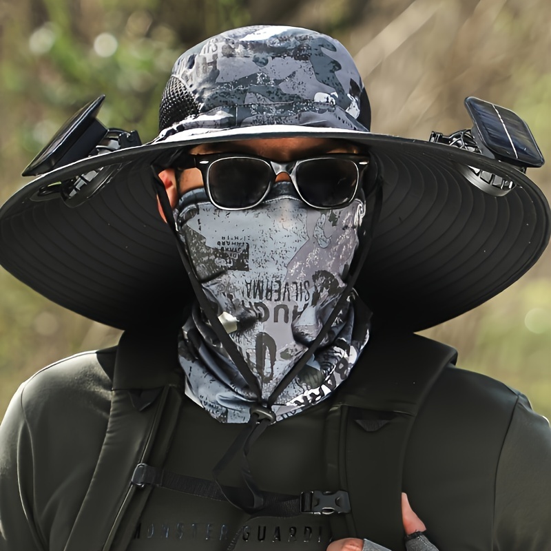Chapéu Solar com 2 Ventiladores | Aba Larga e Proteção UV | Ideal para Pesca, Camping, Praia e Ativi