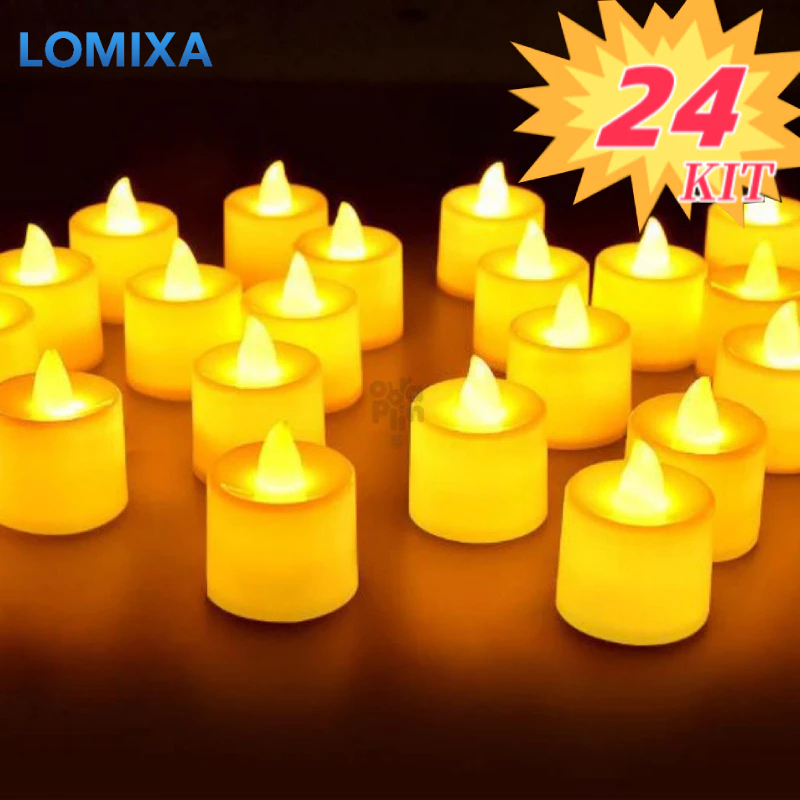 Kit 24 Velas Eletrônicas LED com Luz Amarela Decorativa para Festa e Casamento