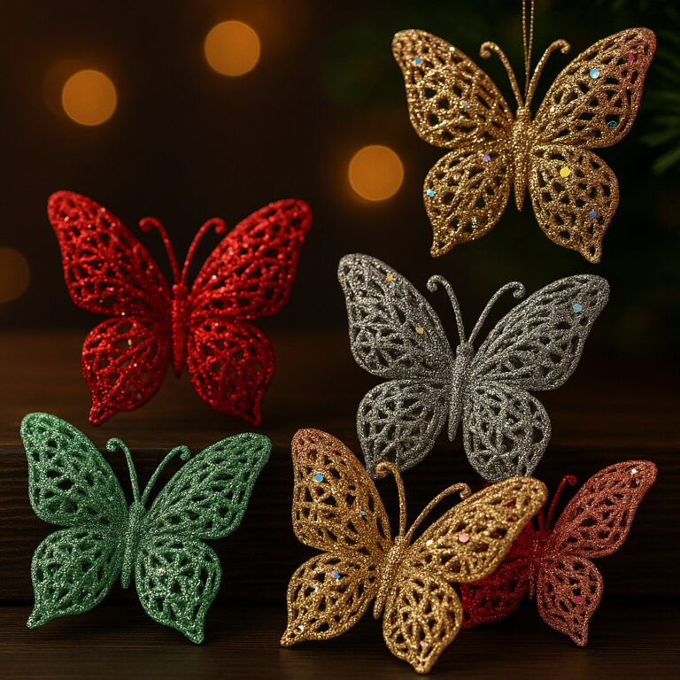 Kit 6 Borboletas com Glitter para Decoração de N