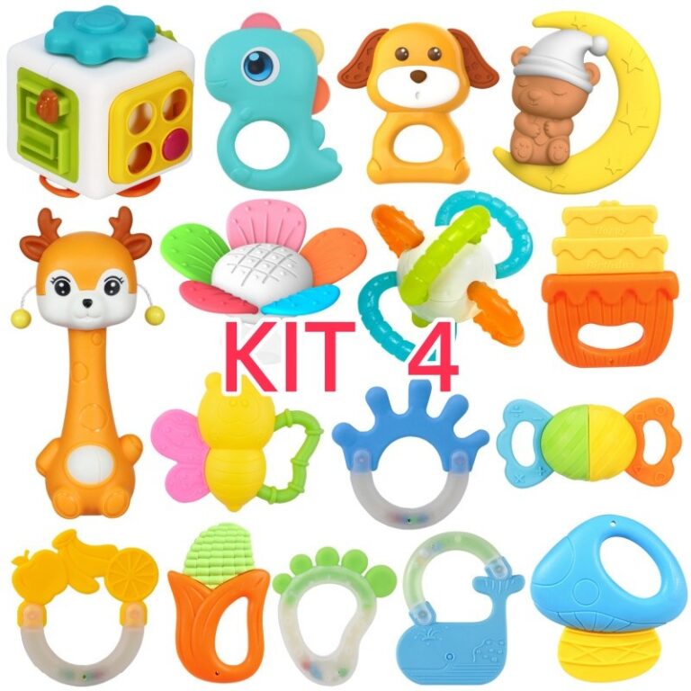 Brinquedos Para Bebê Kit com 4 pçs Chocalho + Mo