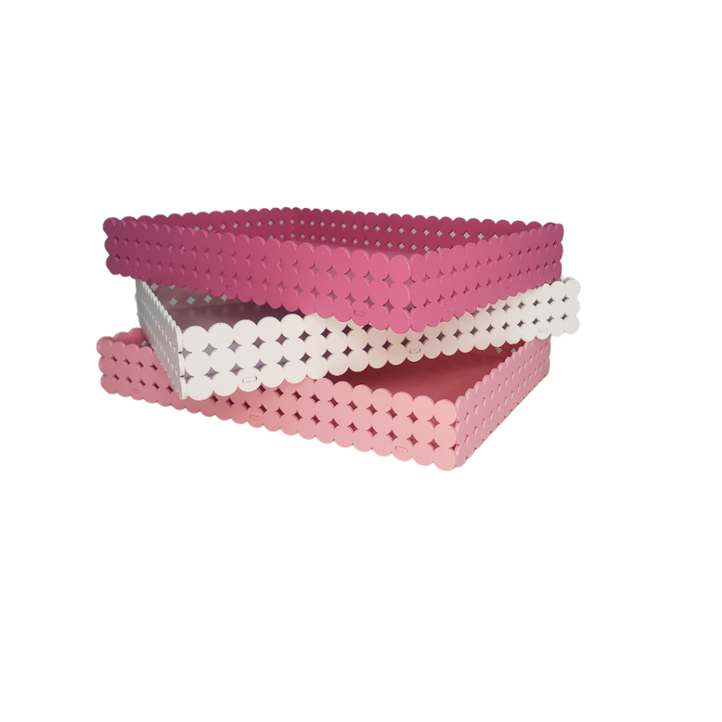 Bandeja perola Retangular Pintada ROSA,PINK E BRANCA 31x21cm