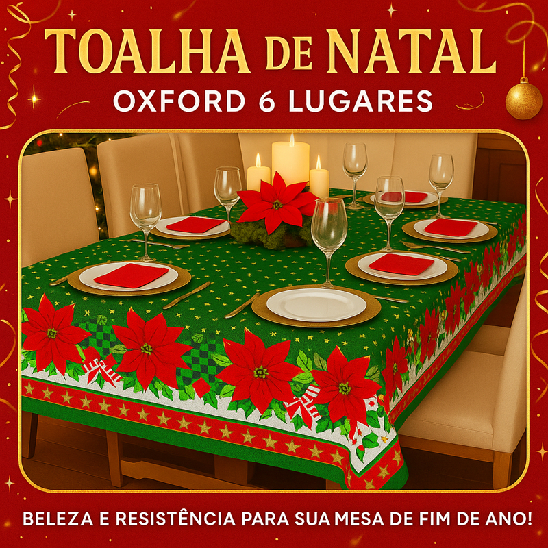 Toalha De Mesa 6 Cadeiras Oxford 2,10×1,50 Noite de Natal