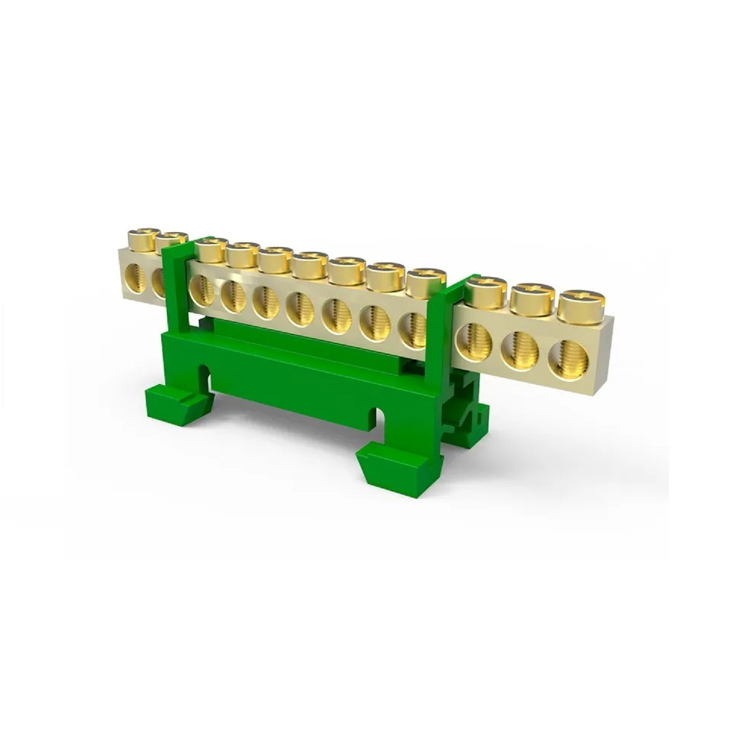 Borneira 12 Vias Com Suporte Din Verde – Terra